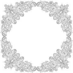 Vintage border frame engraving with retro ornament pattern in antique baroque style decorative design. Vector