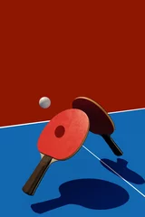 Tuinposter Two table tennis or ping pong rackets and ball tournament poster design 3d illustration © Vladimir
