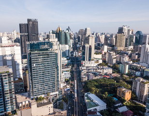 Aerial view of Bangkok. BTS Skytrain.