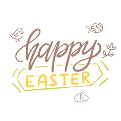 Easter lettering. Template vector hand drawn black on white background. Happy holiday postcard. Vector illustration