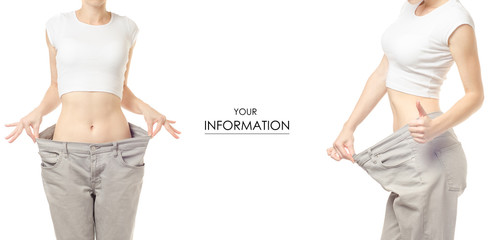 Young woman in jeans weight loss weight loss set pattern