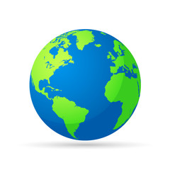 Flat planet Earth icon. Illustration of a world globe isolated on a white background.
