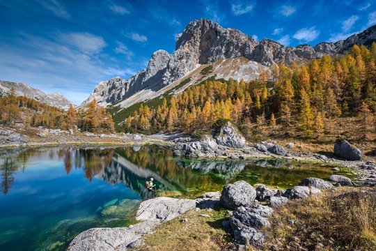 Lake Dvojno Jezero at Triglavska Sedmera jezera In Triglav National park