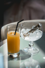 Fresh pressed tangerine orange juice with iced