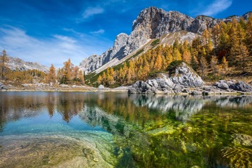Lake Dvojno Jezero at Triglavska Sedmera jezera In Triglav National park