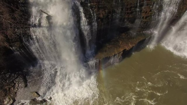 4k Aerial Winter Tennessee Waterfall Base to Crest 005 Close Boom Up