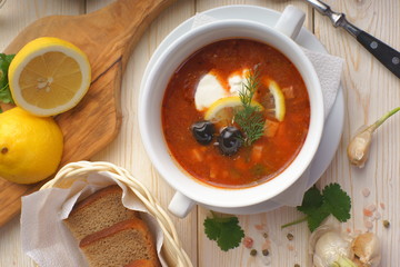 Russian Solyanka with lemon