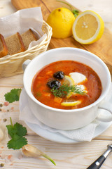Russian Solyanka with lemon