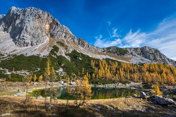 Lake Dvojno Jezero at Triglavska Sedmera jezera In Triglav National park