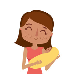happy young mother hugging little toddler son vector illustration