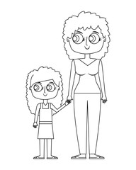 mother holding hand with her daughter vector illustration thin line