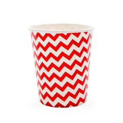 the Red paper disposable glass in zigzag isolated on white with copy space