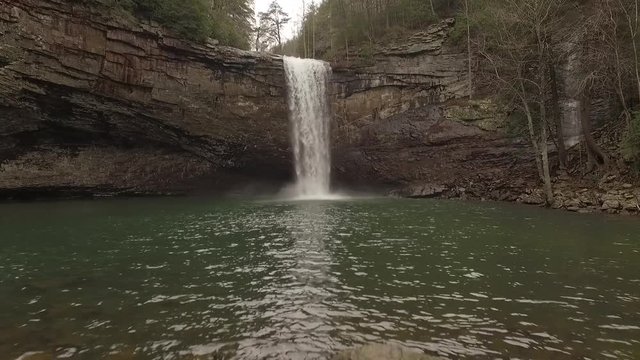 60fps Aerial Winter Tennessee Waterfall 001 Push In Through Trees Across Wat