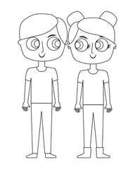 brother and sister happy children cartoon vector illustration thin line