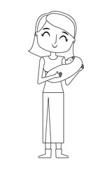 mom holds the baby in her arms vector illustration thin line