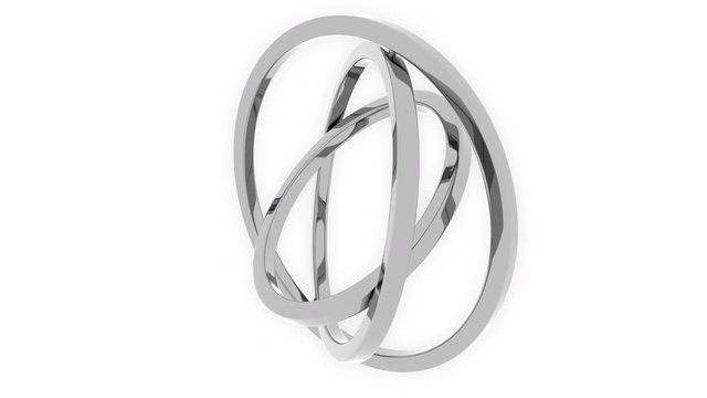 Three-axis gimbal made of silver rings. Balance, mechanical precision or 3D motion concepts. Loopable animation