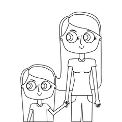 mother holding hand with her daughter portrait vector illustration thin line