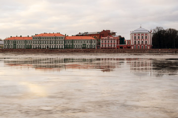 Spring urban landscape on the embankment of Saint-Petersburg, Russia