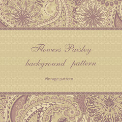 Abstract vintage pattern with decorative flowers, leaves and Paisley pattern in Oriental style.