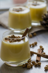 Boza or Bosa, traditional Turkish drink with roasted chickpeas and cinnamon