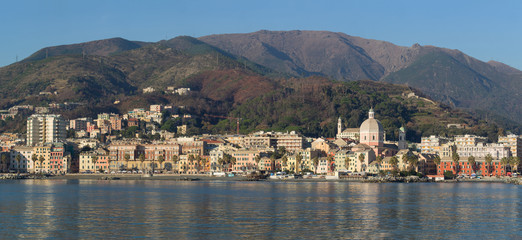 Fototapeta premium Genoa Pegli typical village in Liguria viewed from the sea