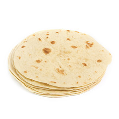 Plain tortilla wrap isolated on white background