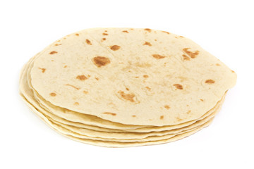 Plain tortilla wrap isolated on white background