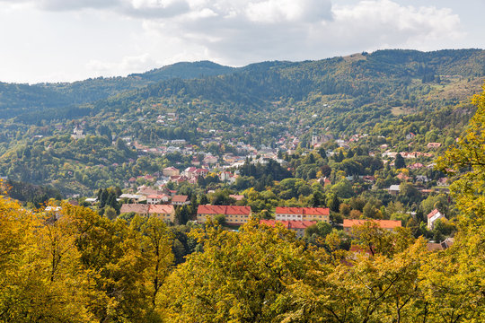 Banska Stiavnica autumn townscape in Slovakia.