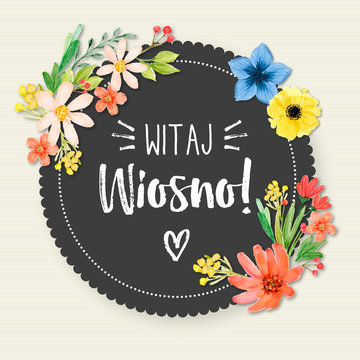 Witaj wiosno, piękny kwiatowy motyw, koncepcja na kartkę z życzeniami