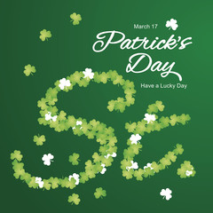 St Patricks Day clovers letters green background