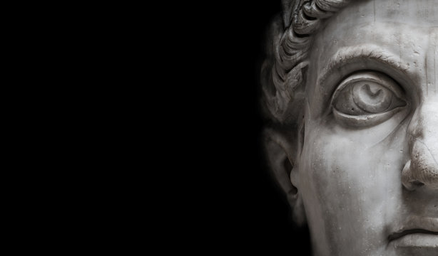Naklejka Statue of Roman Nobel Man  isolated at black background, Rome, Italy
