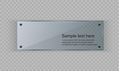 Vector glass modern banner set with shiny golden metallic frame on transparent background.