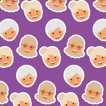 cute face grandmother happy smiling pattern vector illustration
