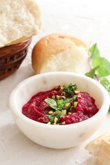 Homemade Beet dipping sauce, selective focus