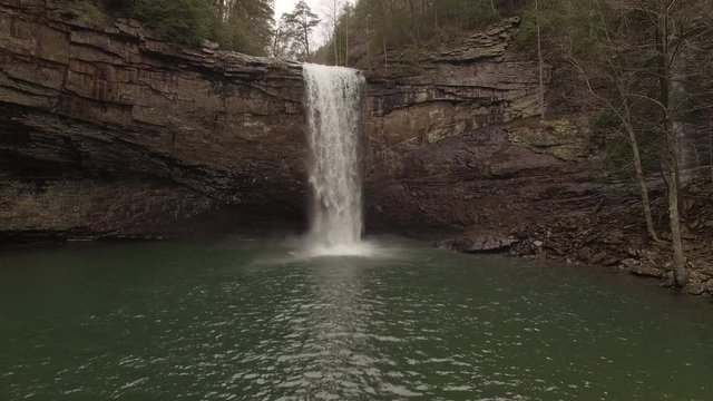 Aerial Winter Tennessee Waterfall 011 High Ascent Tilt Down