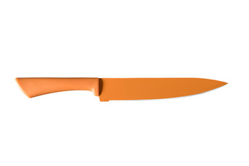 Big orange kitchen knife isolated on white background. Path saved, clipping path. Kitchen accessory.