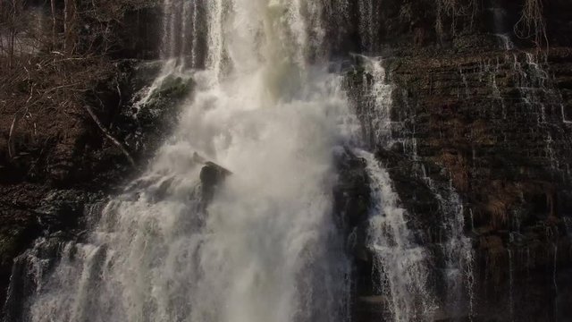 4k Aerial Winter Tennessee Waterfall 002 Pull Back Wide