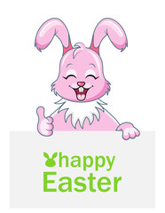 Cheerful Rabbit with Sheet of Paper for Happy Easter, Pink Bunny
