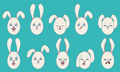 Set of Emotions of Easter eggs with Ears