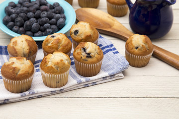 Baked Blueberry Muffins on a Kitchen Counter