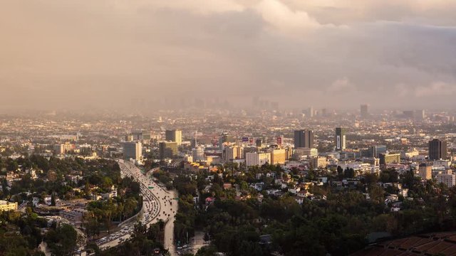 Los Angeles and Hollywood After Storm Day to Night Sunset Timelapse 