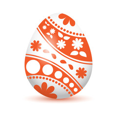 Colorful Easter egg with colored shadow, isolated on white background. White and orange colors. Vector ullustration