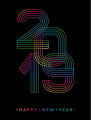 2019 Happy new year. Numbers minimalist style. Vector linear numbers. Design of greeting card. Vector illustration.