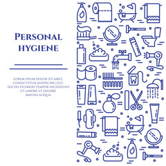 Personal hygiene banner with line icons with editable stroke in form of vertical rectangle.