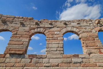 Four isolated arcs called “the wing” at the Verona Arena are the last remaining pieces of the outmost circle in the roman amphitheatre