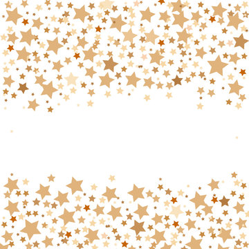 Gold stars on a white background.  IIlustration. Golden stars on a white square background. Template for holiday designs, invitation, party, birthday, wedding.