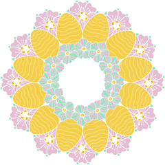 colorfull easter eggs and flowers  wreath mandala