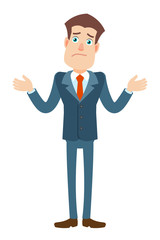 I don't know. Businessman shrugging his shoulders