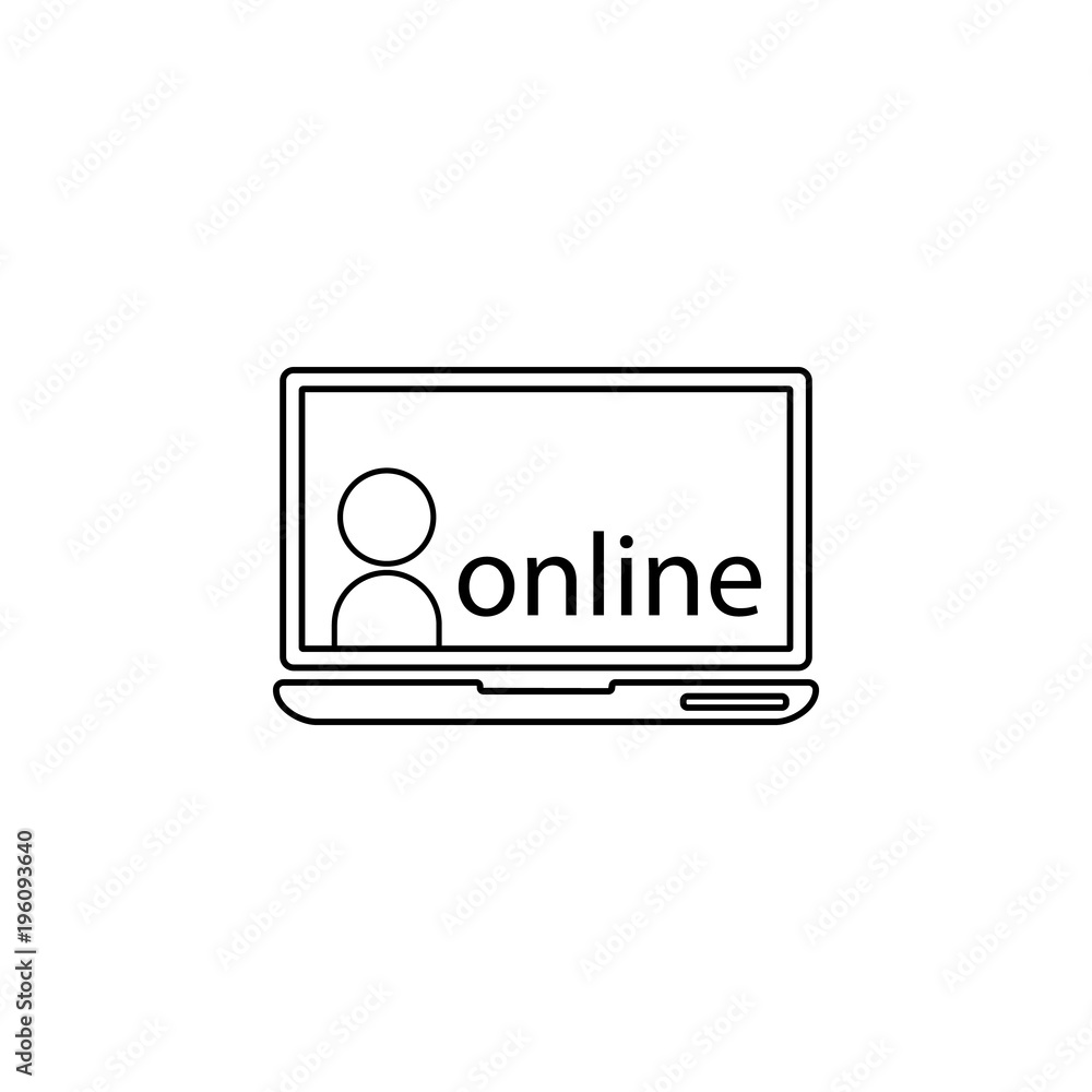 Poster man on laptop screen and word online icon. element of online education icon for mobile concept and w
