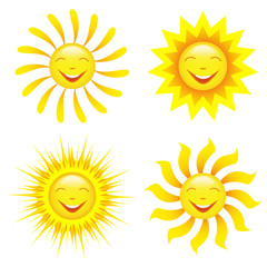 Set of stylized smiling sun over white